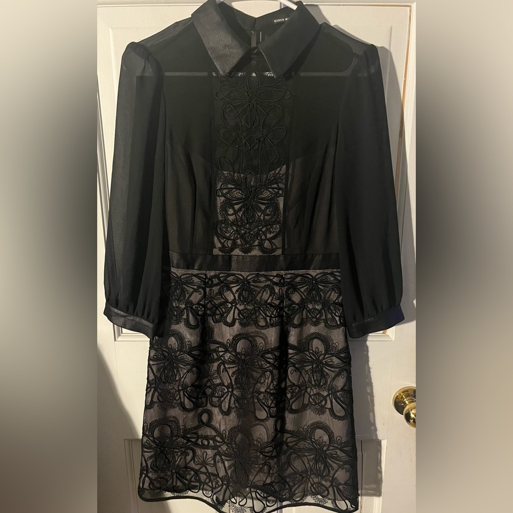 Karen Millen Black Long-Sleeve Lace-Detail Dress Women’s Size 6